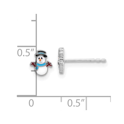 Sterling Silver Rhodium-Plated Enamel Snowman Children's Post Earrings