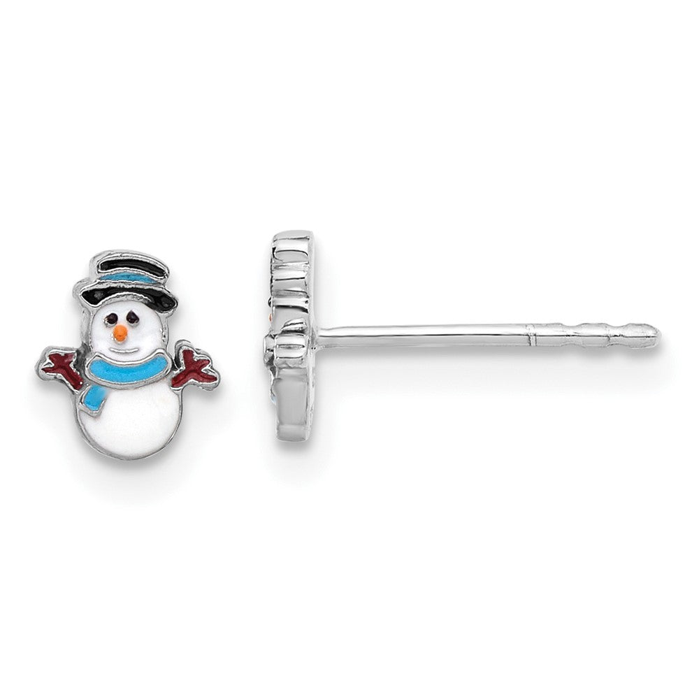 Sterling Silver Rhodium-Plated Enamel Snowman Children's Post Earrings