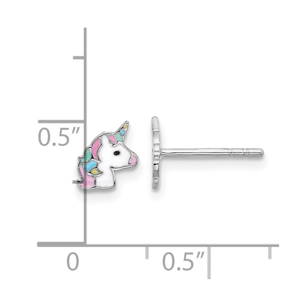 Sterling Silver Rhodium-Plated Enameled Unicorn Children's Post Earrings
