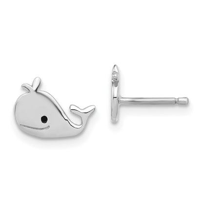 Sterling Silver Madi K Polished & Enameled Whale Children's Post Earrings