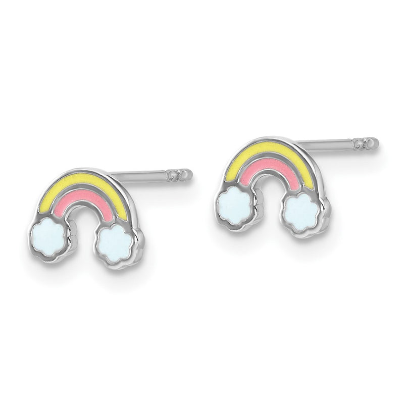 Sterling Silver Rhodium-Plated Enameled Rainbow Children's Post Earrings