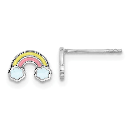 Sterling Silver Rhodium-Plated Enameled Rainbow Children's Post Earrings