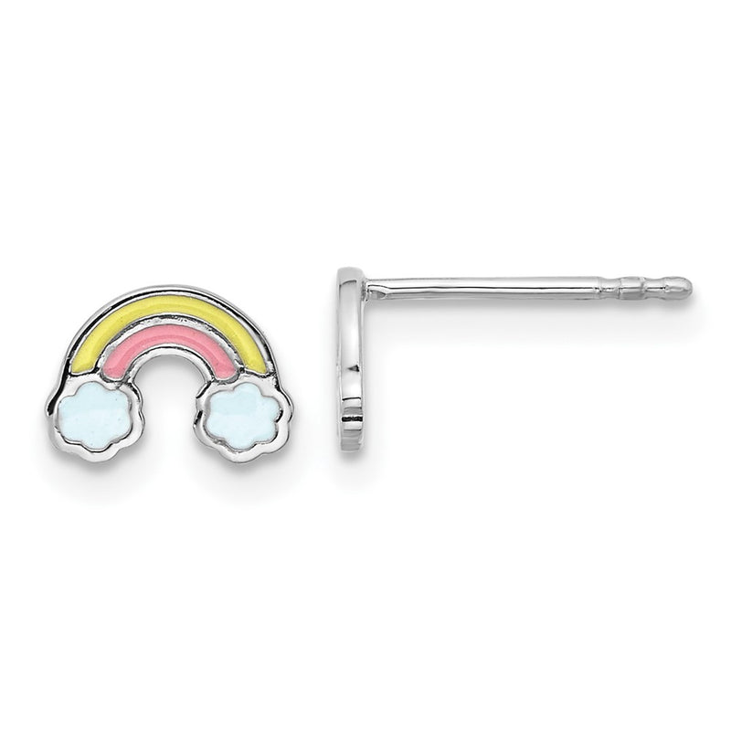 Sterling Silver Rhodium-Plated Enameled Rainbow Children's Post Earrings
