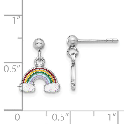 Sterling Silver Rhodium Plated Enameled Glitter Rainbow Post Dangle Earrings