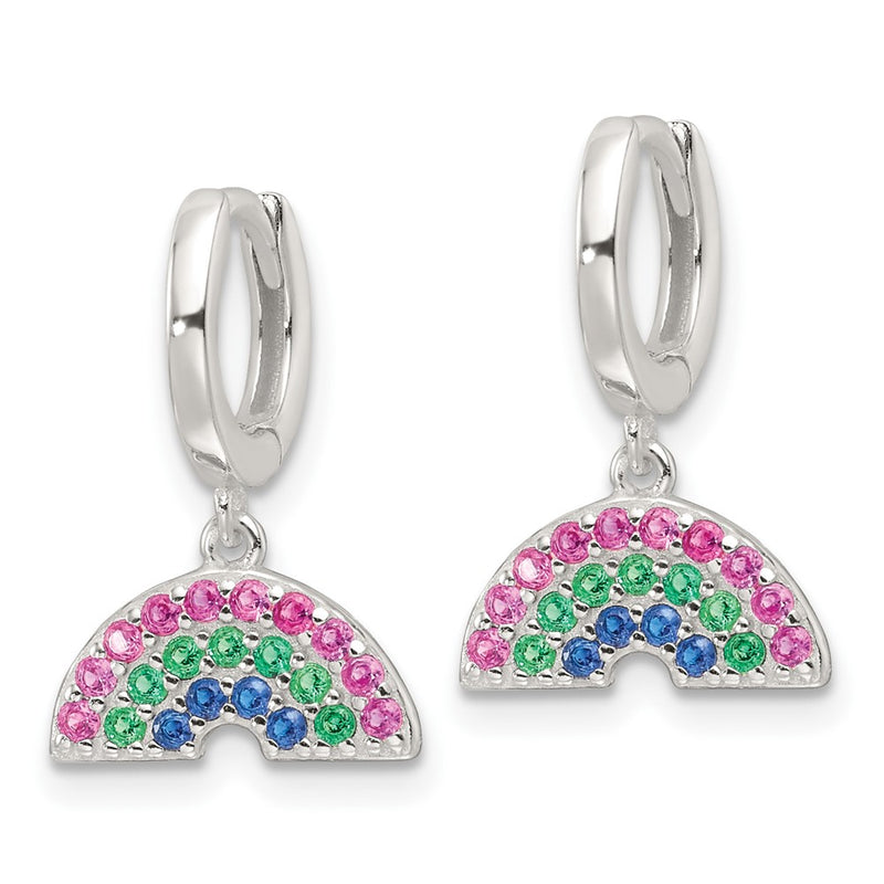 Sterling Silver E-Coating Multicolor CZ Dangle Rainbow Hoop Earrings