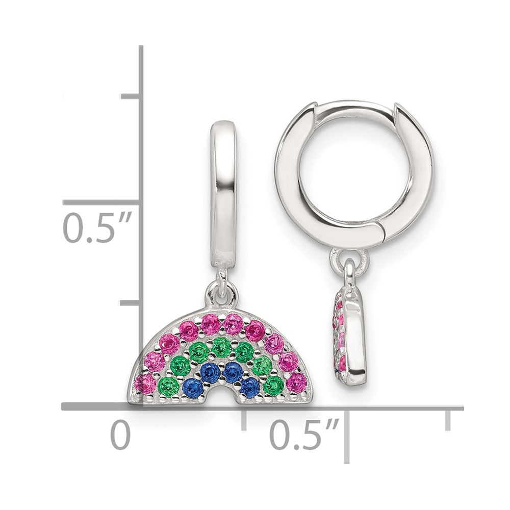 Sterling Silver E-Coating Multicolor CZ Dangle Rainbow Hoop Earrings