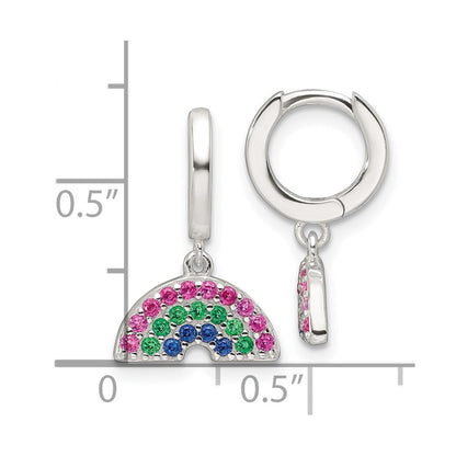 Sterling Silver E-Coating Multicolor CZ Dangle Rainbow Hoop Earrings