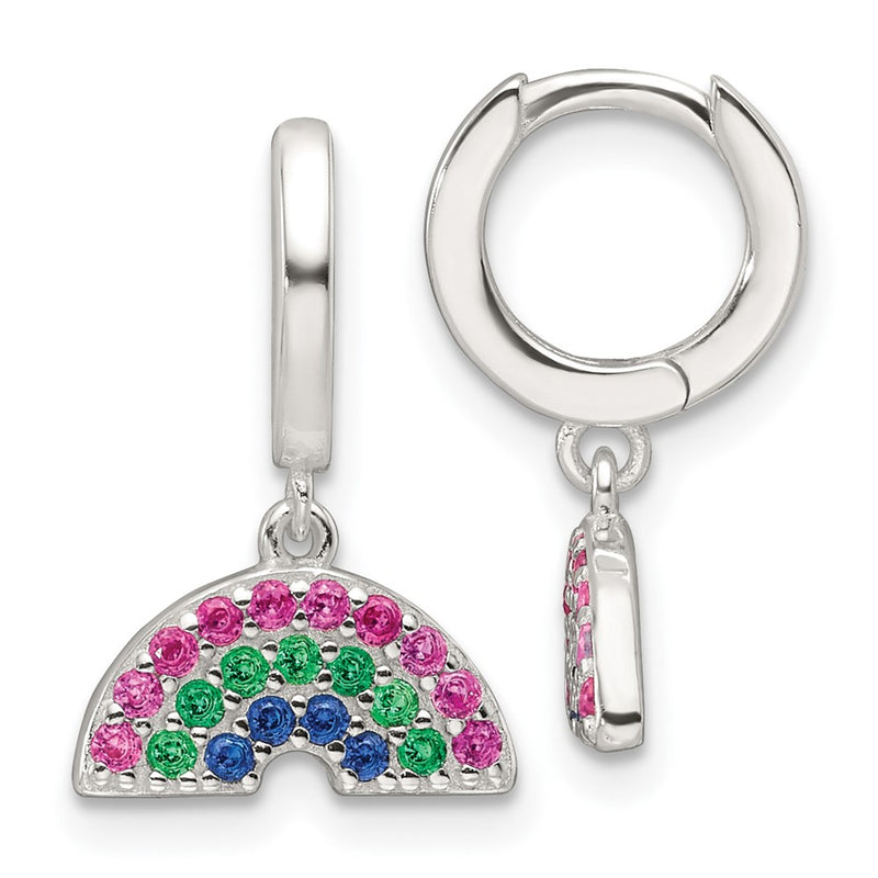 Sterling Silver E-Coating Multicolor CZ Dangle Rainbow Hoop Earrings