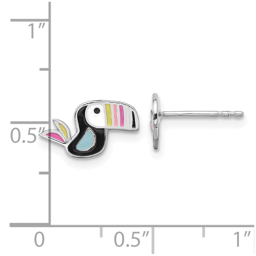 Sterling Silver Rhodium Plated Enameled Toucan Bird Children's Post Earrings