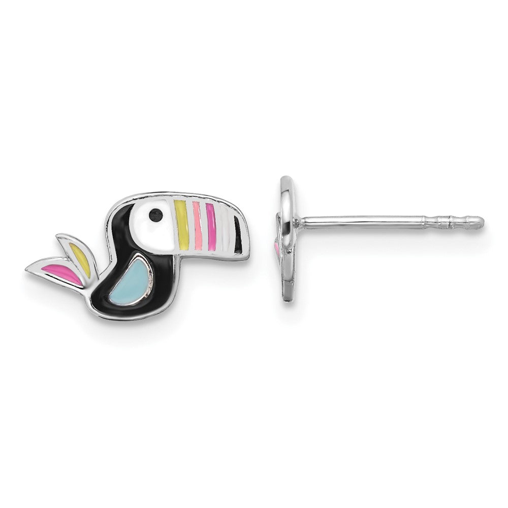 Sterling Silver Rhodium Plated Enameled Toucan Bird Children's Post Earrings