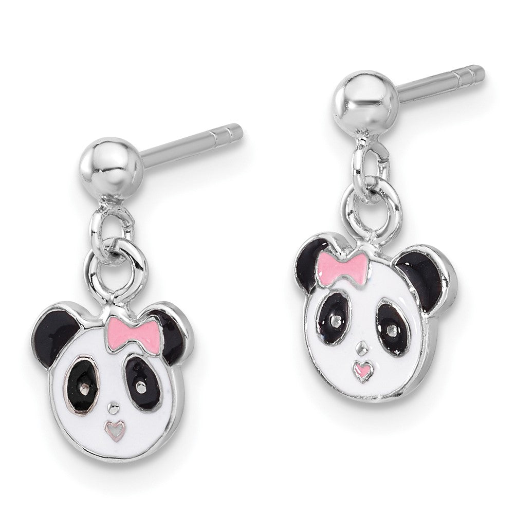 Sterling Silver Rhodium Plated Enameled Panda Children's Post Dangle Earrings