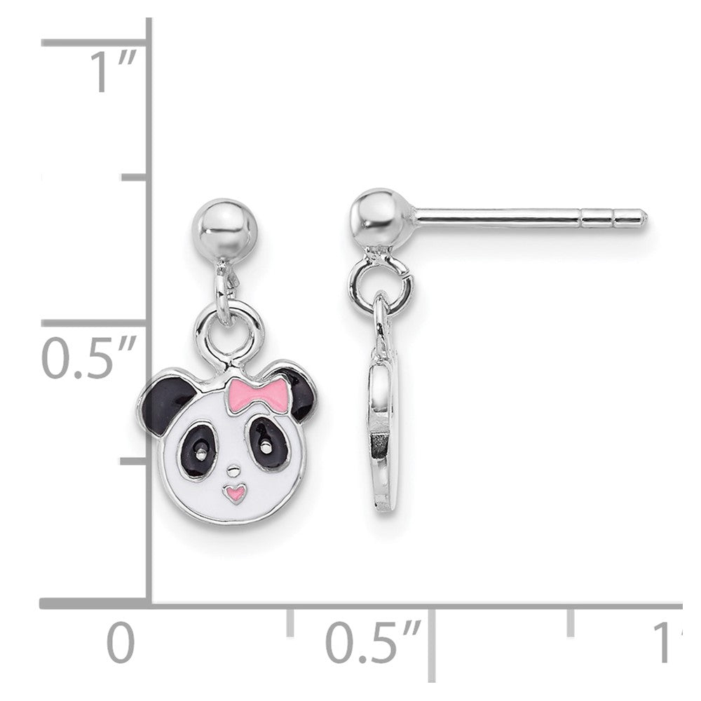 Sterling Silver Rhodium Plated Enameled Panda Children's Post Dangle Earrings