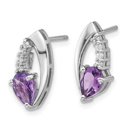 Sterling Silver Rhodium-Plated Amethyst and CZ Post Earrings