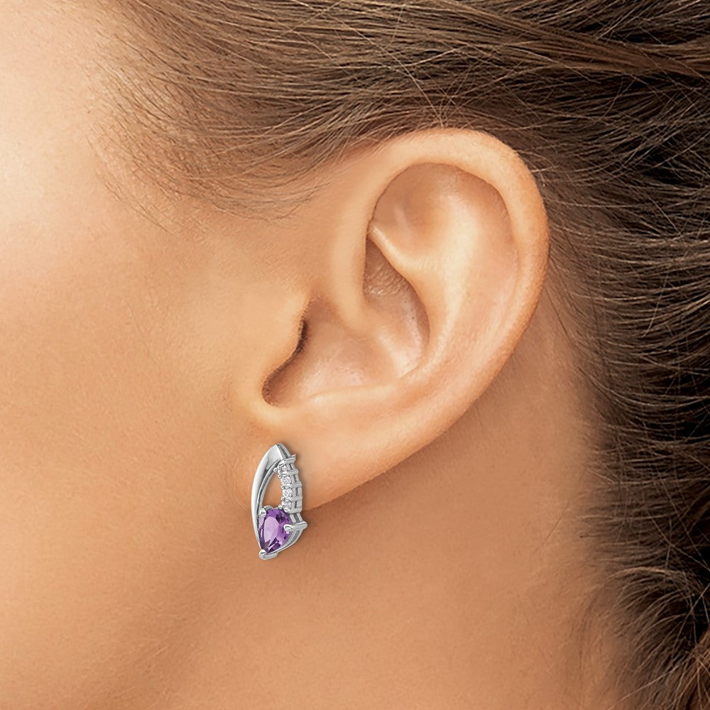 Sterling Silver Rhodium-Plated Amethyst and CZ Post Earrings