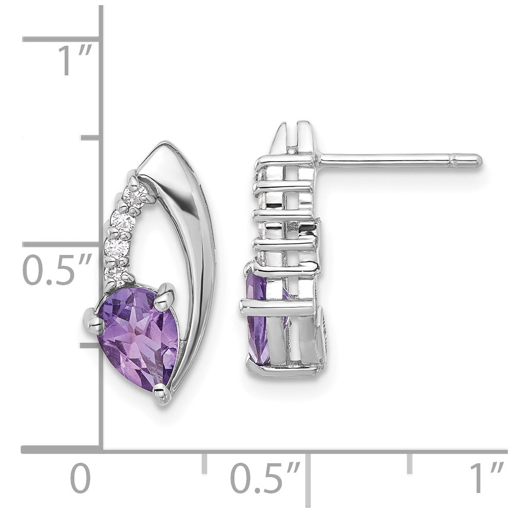 Sterling Silver Rhodium-Plated Amethyst and CZ Post Earrings