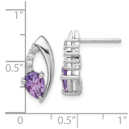 Sterling Silver Rhodium-Plated Amethyst and CZ Post Earrings