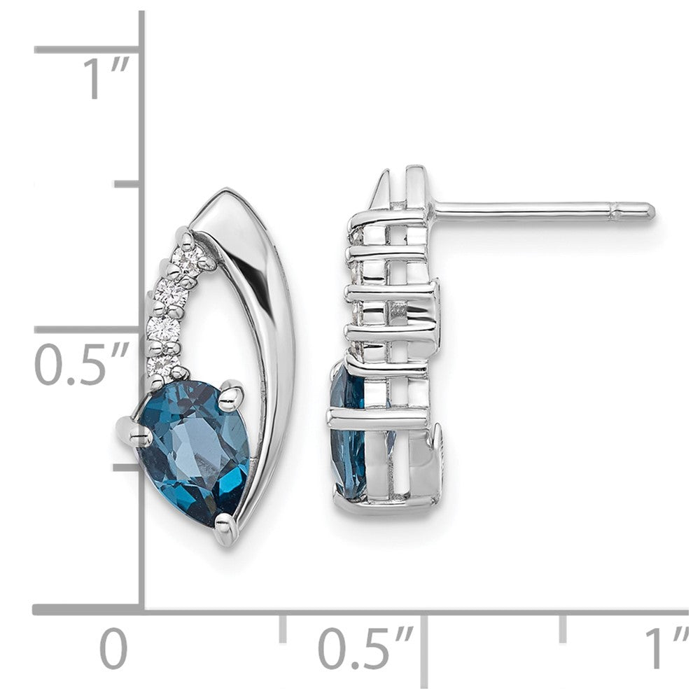 Sterling Silver Rhodium-Plated London Blue Topaz and White CZ Post Earrings