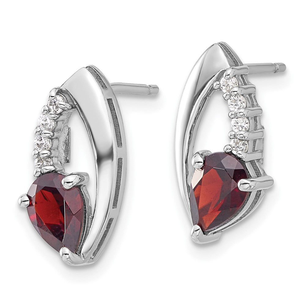 Sterling Silver Rhodium-Plated Garnet and CZ Post Earrings