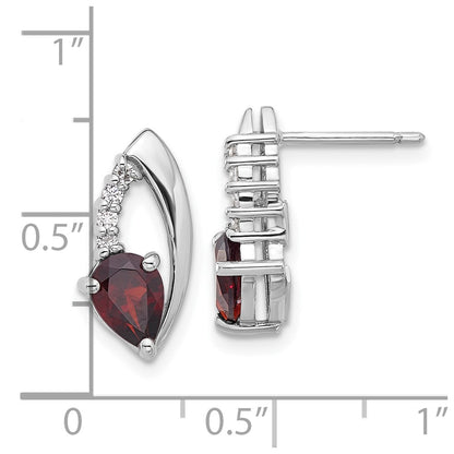 Sterling Silver Rhodium-Plated Garnet and CZ Post Earrings