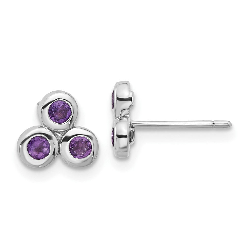 Sterling Silver Rhodium-Plated Amethyst Post Earrings