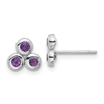 Sterling Silver Rhodium-Plated Amethyst Post Earrings