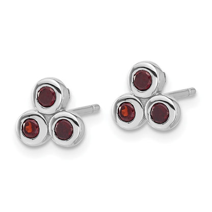 Sterling Silver Rhodium-Plated Garnet Post Earrings