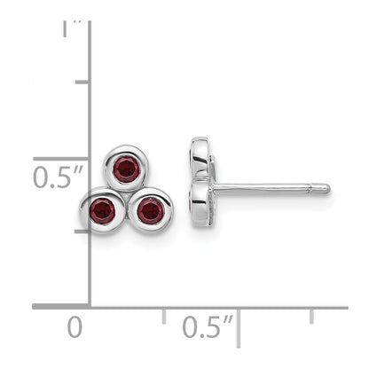 Sterling Silver Rhodium-Plated Garnet Post Earrings