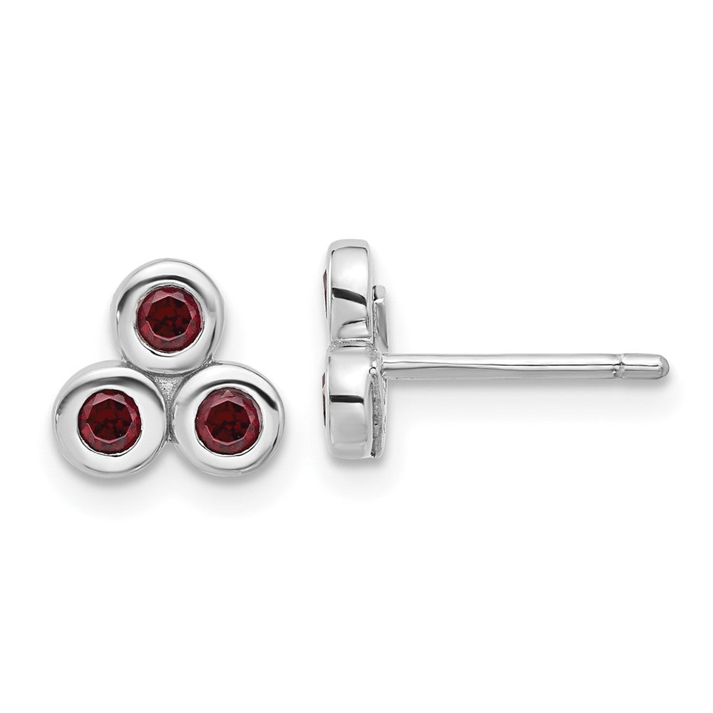 Sterling Silver Rhodium-Plated Garnet Post Earrings