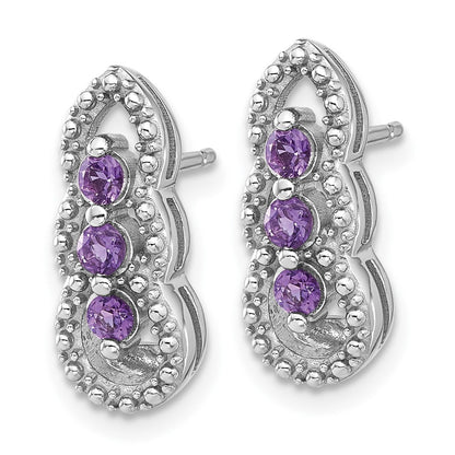 Sterling Silver Rhodium-Plated Amethyst Post Earrings