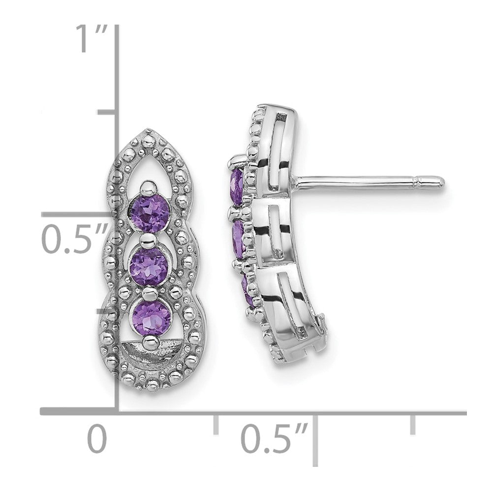 Sterling Silver Rhodium-Plated Amethyst Post Earrings