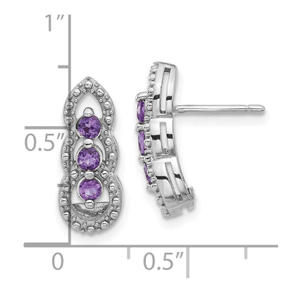 Sterling Silver Rhodium-Plated Amethyst Post Earrings
