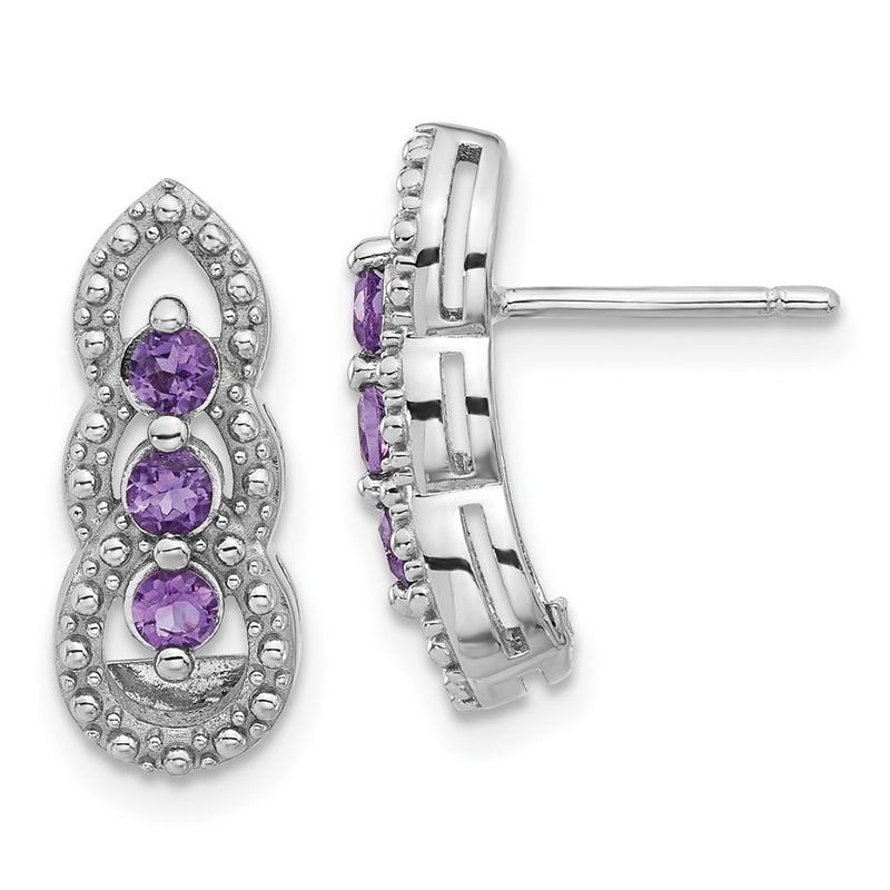 Sterling Silver Rhodium-Plated Amethyst Post Earrings