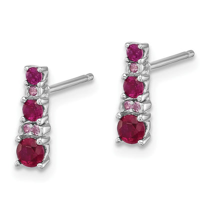 Sterling Silver Rh-Plate .54 Lab Cr.ruby .03Cr.White Sapphire Post Earrings