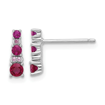 Sterling Silver Rh-Plate .54 Lab Cr.ruby .03Cr.White Sapphire Post Earrings
