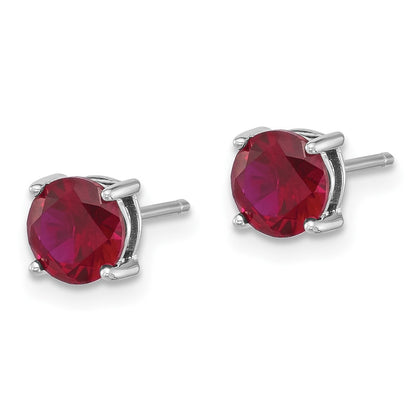 Sterling Silver Rhodium-Plated 6mm Lab Created Ruby Stud Earrings