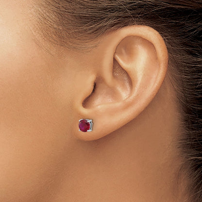 Sterling Silver Rhodium-Plated 6mm Lab Created Ruby Stud Earrings
