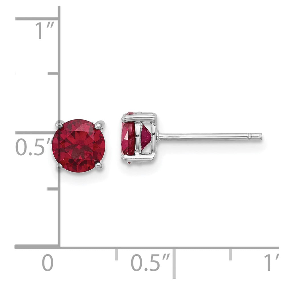 Sterling Silver Rhodium-Plated 6mm Lab Created Ruby Stud Earrings