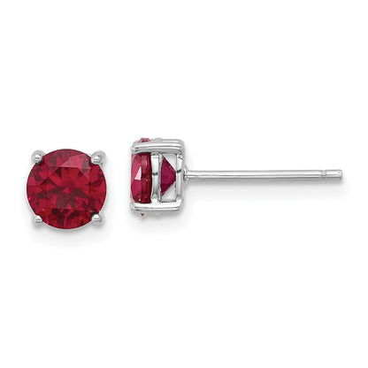 Sterling Silver Rhodium-Plated 6mm Lab Created Ruby Stud Earrings