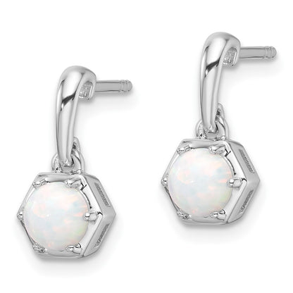 Sterling Silver Rhodium-Plated Polished Created Opal Dangle Post Earrings