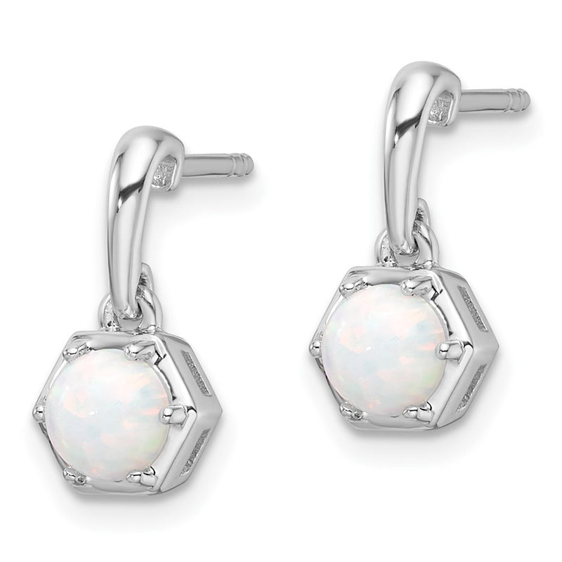 Sterling Silver Rhodium-Plated Polished Created Opal Dangle Post Earrings