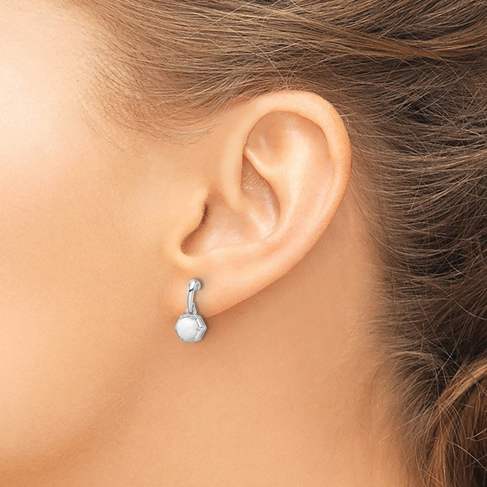 Sterling Silver Rhodium-Plated Polished Created Opal Dangle Post Earrings