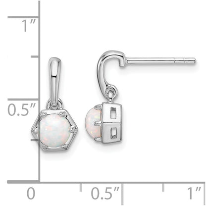 Sterling Silver Rhodium-Plated Polished Created Opal Dangle Post Earrings