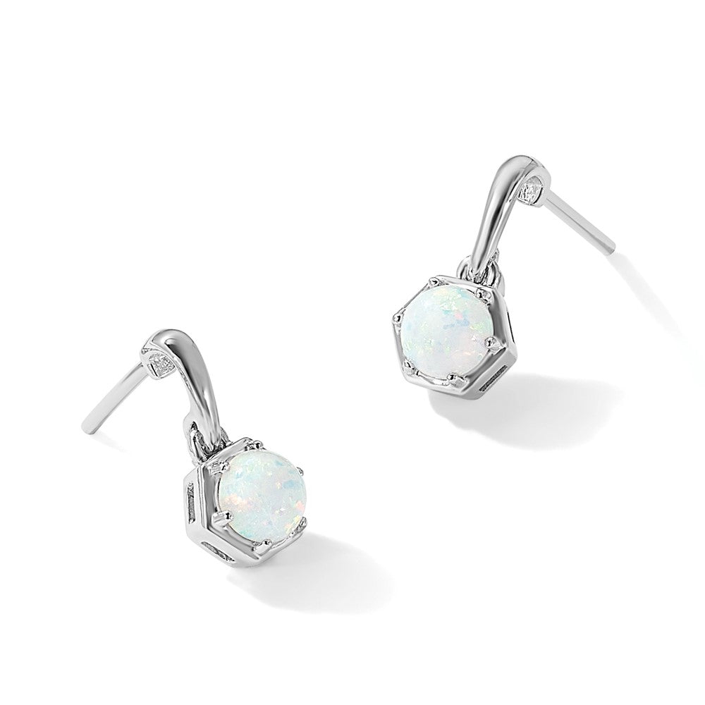 Sterling Silver Rhodium-Plated Polished Created Opal Dangle Post Earrings