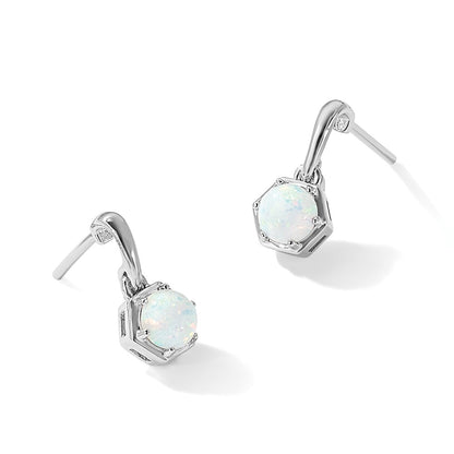 Sterling Silver Rhodium-Plated Polished Created Opal Dangle Post Earrings