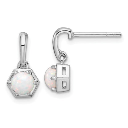 Sterling Silver Rhodium-Plated Polished Created Opal Dangle Post Earrings