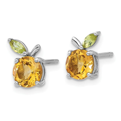 Sterling Silver Rhodium-Plated Citrine and Peridot Orange Post Earrings