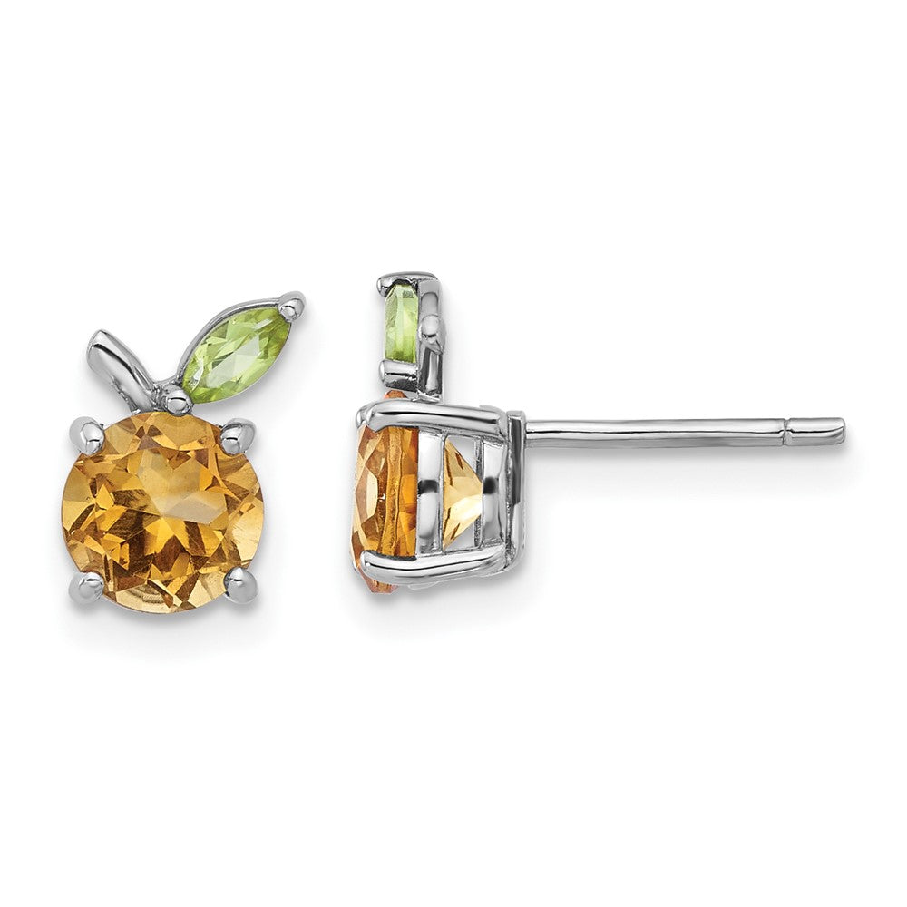 Sterling Silver Rhodium-Plated Citrine and Peridot Orange Post Earrings