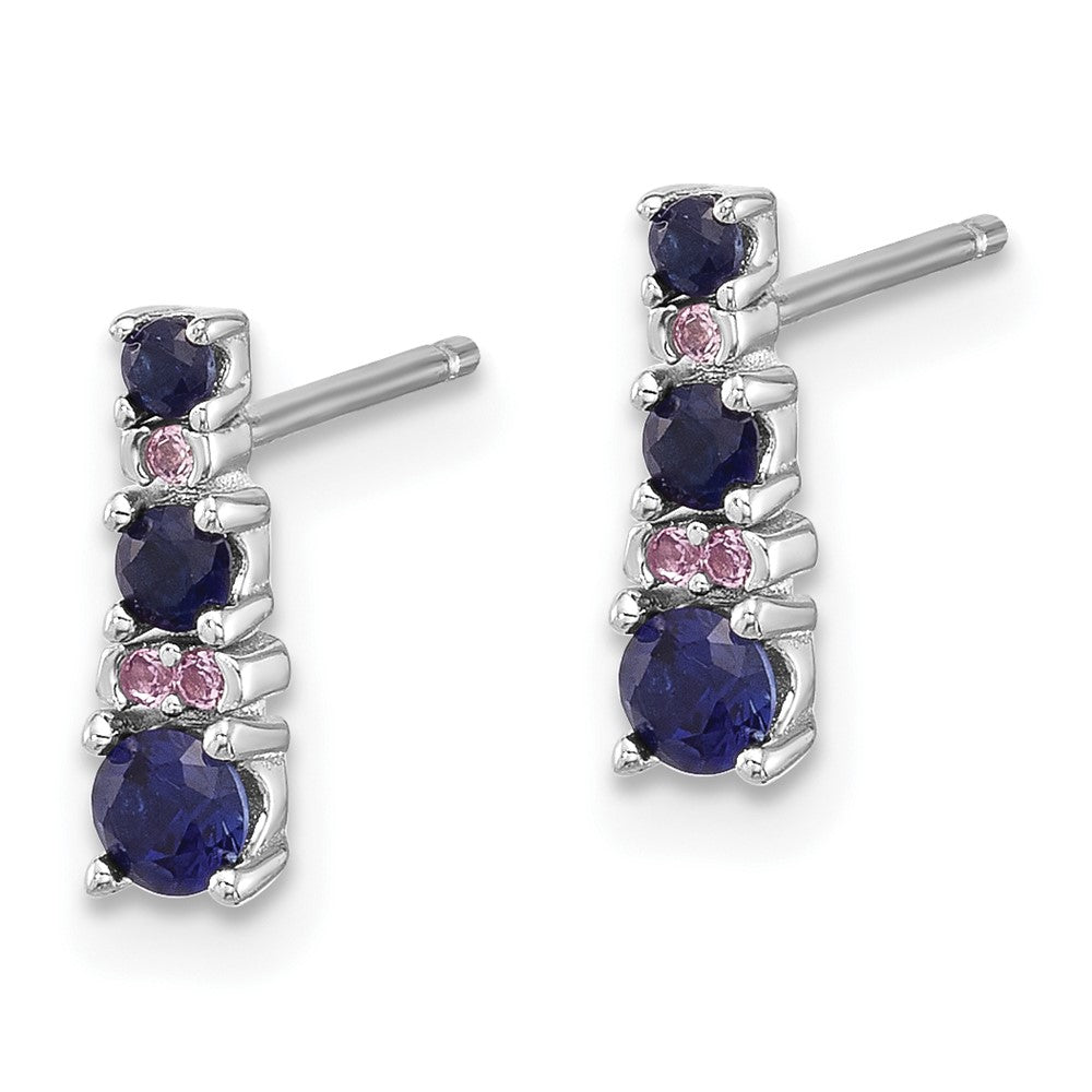 Sterling Silver Rhodium Plated .59 Cr. Bl Spinel .03 Cr. Wht Sapphire Post Earri