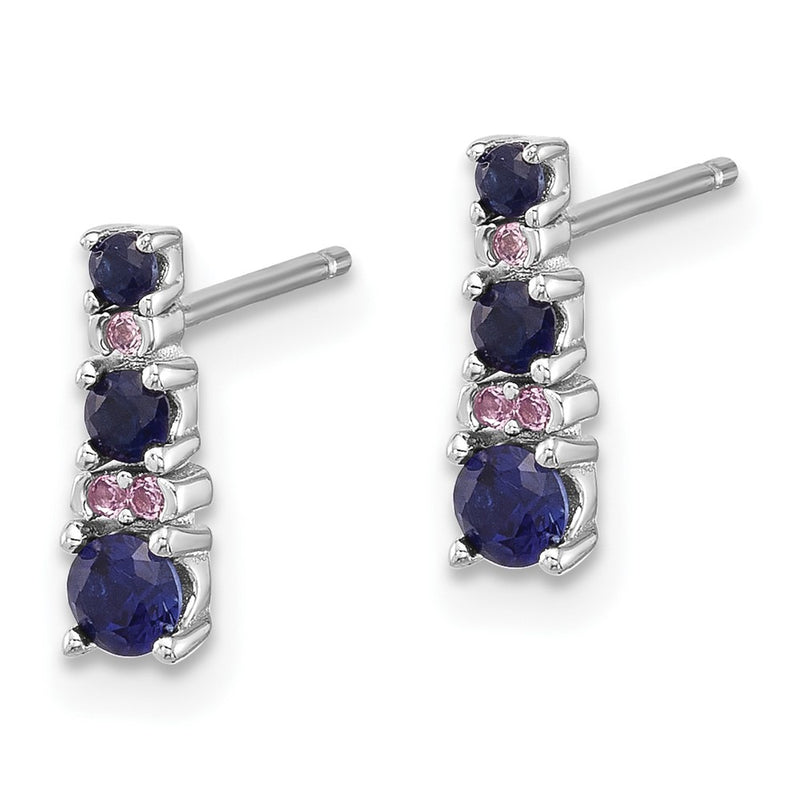 Sterling Silver Rhodium Plated .59 Cr. Bl Spinel .03 Cr. Wht Sapphire Post Earri