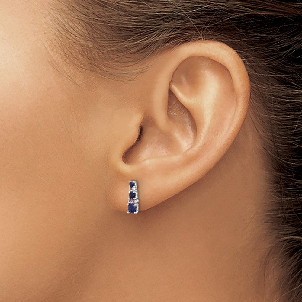 Sterling Silver Rhodium Plated .59 Cr. Bl Spinel .03 Cr. Wht Sapphire Post Earri